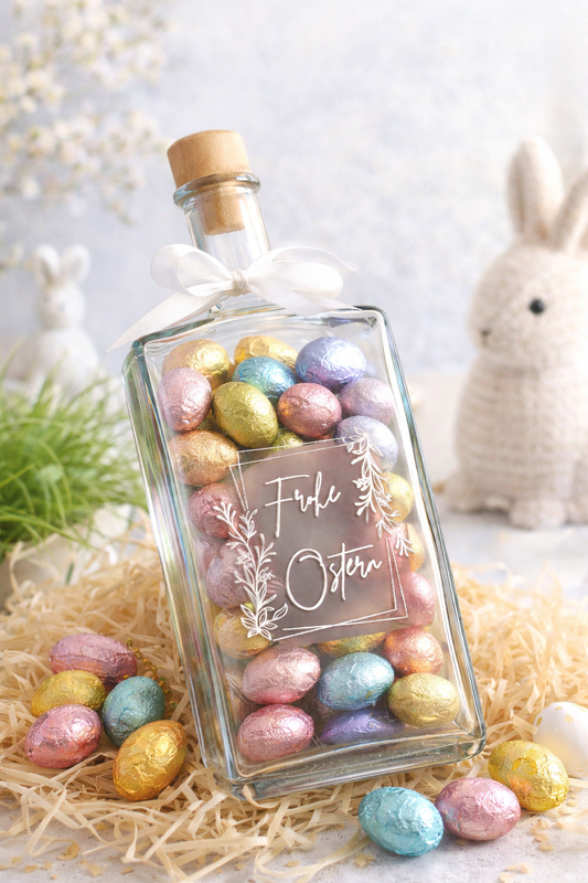 Lasergravierte Glasflasche zu Ostern